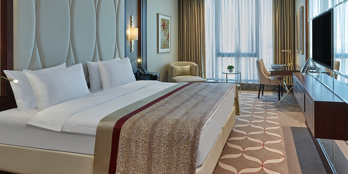 Trendy room with queen size bed